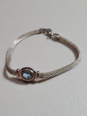 VTG Bracelet "Italy 925" Sterling Silver Milano Mesh Blue Topaz Sunstone Imports